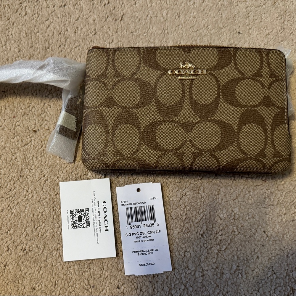 Coach Tan and Brown Signature Wristlet